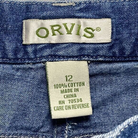 Orvis Capri Jeans Womens Sz 12 Blue Medium Wash Crop 5 Pocket Denim Button Ankle - Picture 15 of 15